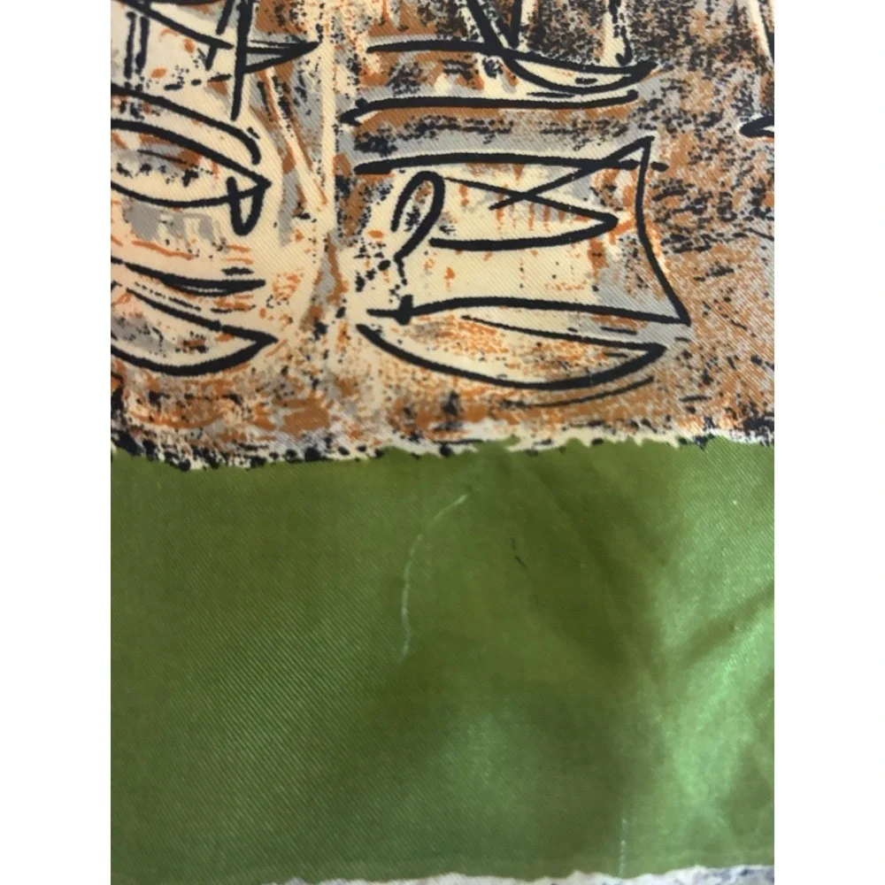 Vintage 1960s/1970s Sally Gee Scarf Hand Rolled SILK Japan 26 Inch Square Green